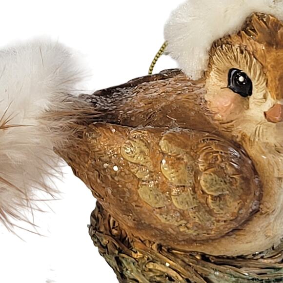 Vintage Christmas Bird Ornament with Santa Hat and Feather Tail - 3" Tall - Picture 7 of 9